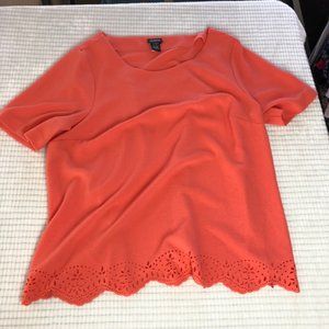 Torrid Coral Eyelet Laser Scalloped Hem Top SZ 1